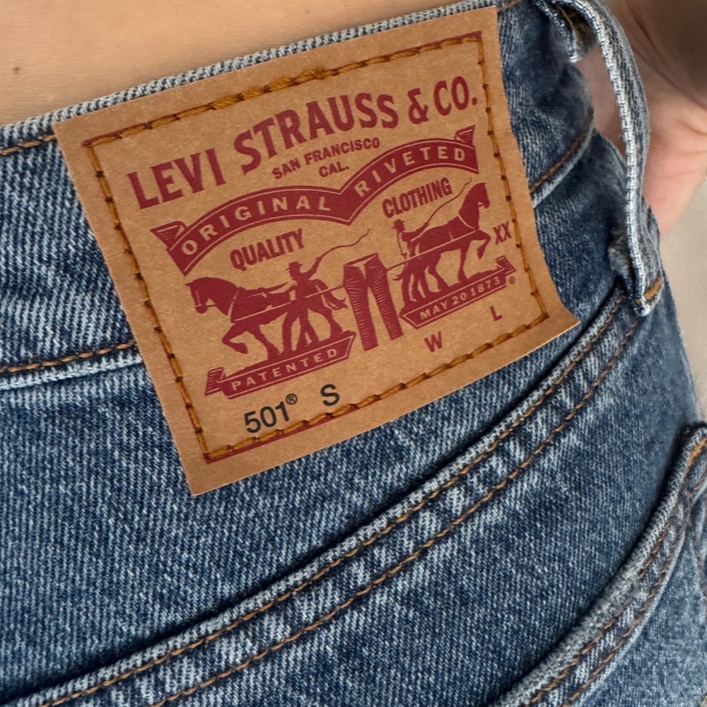 Levi's 501 Blue High Rise Jeans with Tapered Leg - Picture 4 of 5